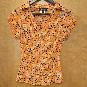Nine West Pink and Orange  Floral Short-Sleeve Blouse